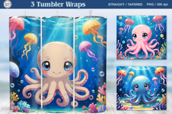Cute Octopus Tumbler Sublimation, 20 oz Tumbler Wrap Product Image 1