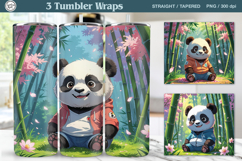 3 Cute Panda Tumbler Sublimation, 20 oz Tumbler Wrap Product Image 1