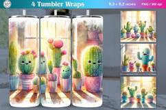 4 Cactus Tumbler Sublimation, 20 oz Tumbler Wrap Product Image 1