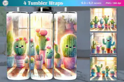 4 Cactus Tumbler Sublimation, 20 oz Tumbler Wrap Product Image 1