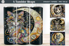 4 Celestial Cat Tumbler Sublimation, 20 oz Tumbler Wrap Product Image 1