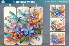 4 Dragonfly Tumbler Sublimation, 20 oz Tumbler Wrap Product Image 1