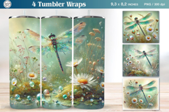 4 Dragonfly Tumbler Sublimation, 20 oz Tumbler Wrap Product Image 1