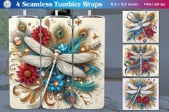 4 Dragonfly Tumbler Sublimation, 20 oz Tumbler Wrap Product Image 1