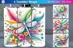 4 Dragonfly Tumbler Sublimation, 20 oz Tumbler Wrap Product Image 1