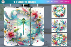 4 Dragonfly Tumbler Sublimation, 20 oz Tumbler Wrap Product Image 1