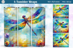 4 Dragonfly Tumbler Sublimation, 20 oz Tumbler Wrap Product Image 1