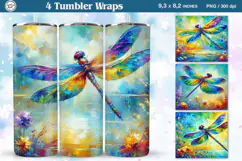 4 Dragonfly Tumbler Sublimation, 20 oz Tumbler Wrap Product Image 1