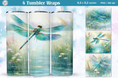 4 Dragonfly Tumbler Sublimation, 20 oz Tumbler Wrap Product Image 1