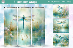 4 Dragonfly Tumbler Sublimation, 20 oz Tumbler Wrap Product Image 1