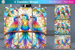 4 Stained Glass Bird Sublimation, 20 oz Tumbler Wrap Product Image 1
