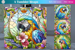 4 Stained Glass Parrot Sublimation, 20 oz Tumbler Wrap Product Image 1