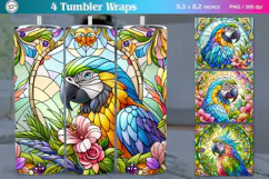 4 Stained Glass Parrot Sublimation, 20 oz Tumbler Wrap Product Image 1