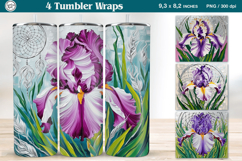 Spring Iris Tumbler Sublimation, 20 oz Tumbler Wrap Product Image 1
