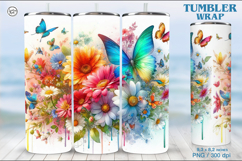 Summer Butterfly Tumbler Wrap Sublimation, 20 oz Product Image 1