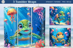 Cute Turtle Tumbler Sublimation, 20 oz Tumbler Wrap Product Image 1