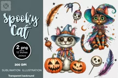 Watercolor Halloween Spooky Cat 2 PNG sublimation Product Image 1
