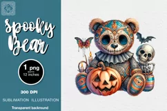 Watercolor Halloween Spooky Bear PNG sublimation Product Image 1