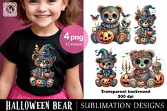 Watercolor Halloween Spooky Bear PNG sublimation Product Image 2