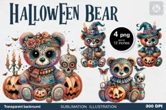 Watercolor Halloween Spooky Bear PNG sublimation Product Image 1