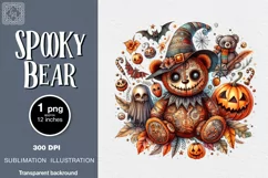Watercolor Halloween Spooky Bear PNG sublimation Product Image 1