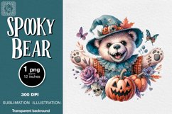 Watercolor Halloween Spooky Bear PNG sublimation Product Image 1
