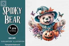 Watercolor Halloween Spooky Bear PNG sublimation Product Image 1