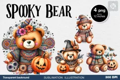 Watercolor Halloween Spooky Bear PNG sublimation Product Image 1