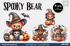 Watercolor Halloween Spooky Bear PNG sublimation Product Image 1