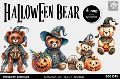 Watercolor Halloween Spooky Bear PNG sublimation Product Image 1
