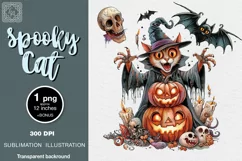 Watercolor Halloween Spooky Cat PNG sublimation Product Image 1