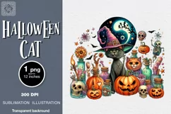 Watercolor Halloween Spooky Cat PNG sublimation Product Image 1