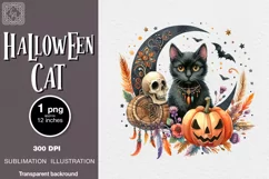 Watercolor Halloween Spooky Cat PNG sublimation Product Image 1
