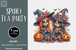 Watercolor Halloween Spooky Tea Party. PNG sublimation Product Image 1