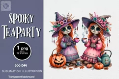 Watercolor Halloween Spooky Tea Party. PNG sublimation Product Image 1