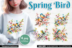Watercolor Spring Birds Clipart PNG, Sublimation Product Image 1