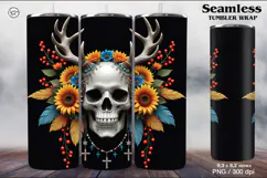 4 Skull and Sunflower Tumbler Sublimation, 20 oz Product Image 2