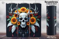 4 Skull and Sunflower Tumbler Sublimation, 20 oz Product Image 4