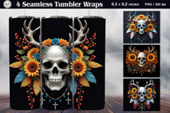 4 Skull and Sunflower Tumbler Sublimation, 20 oz Product Image 1