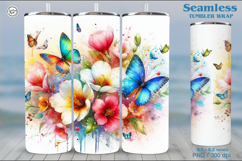 Summer Butterfly Tumbler Wrap Sublimation, 20 oz Product Image 1