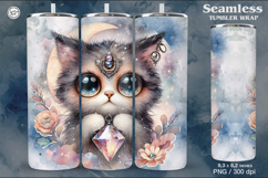 Hypno Cat. Celestial. Boho Seamless Tumbler Wrap 20 oz PNG Product Image 1