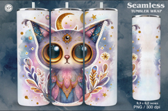 Hypno Cat. Celestial. Boho Seamless Tumbler Wrap 20 oz PNG Product Image 1