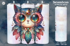 Hypno Cat. Celestial. Boho Seamless Tumbler Wrap 20 oz PNG Product Image 1