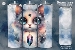 Hypno Cat. Celestial. Boho Seamless Tumbler Wrap 20 oz PNG Product Image 1