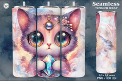 Hypno Cat. Celestial. Boho Seamless Tumbler Wrap 20 oz PNG Product Image 1