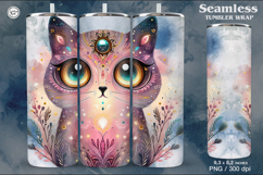 Hypno Cat. Celestial. Boho Seamless Tumbler Wrap 20 oz PNG Product Image 1