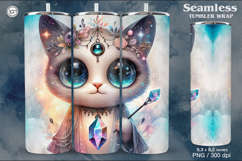 Hypno Cat. Celestial. Boho Seamless Tumbler Wrap 20 oz PNG Product Image 1