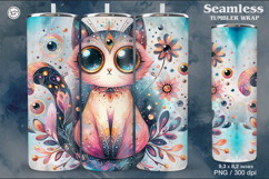 Hypno Cat. Celestial. Boho Seamless Tumbler Wrap 20 oz PNG Product Image 1