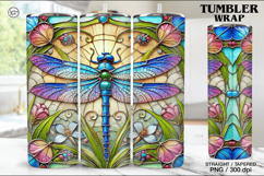 Stained Glass Dragonfly Sublimation, 20 oz Tumbler Wrap Product Image 1