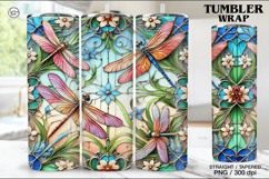 Stained Glass Dragonfly Sublimation, 20 oz Tumbler Wrap Product Image 1